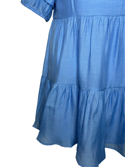 Shiny Tiered Blue V Neck Dress