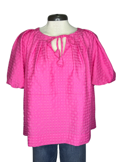 Pink Pleated Puff Sleeve Top