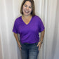 Madison V Neck Folded Cuff Sleeve Top Purple