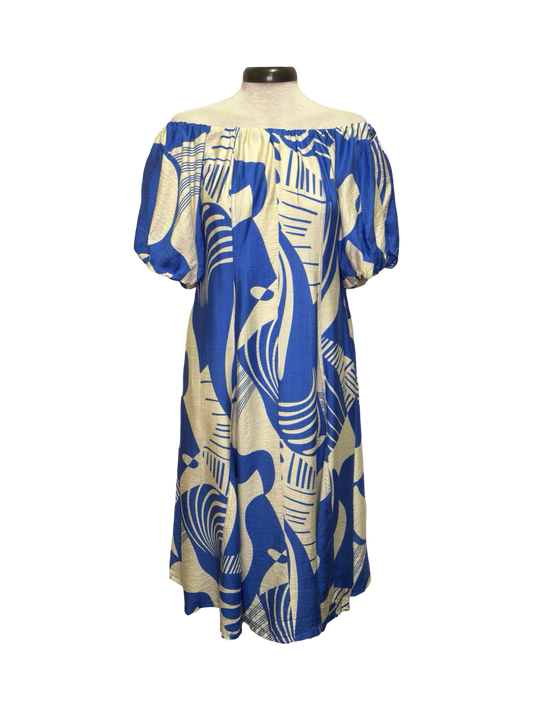 Blue Deco Flared Midi Dress