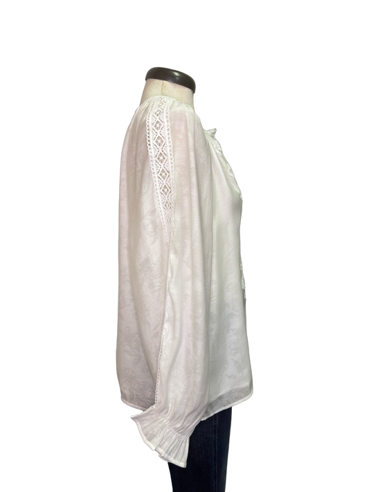 White Lace Trim Peasant Top