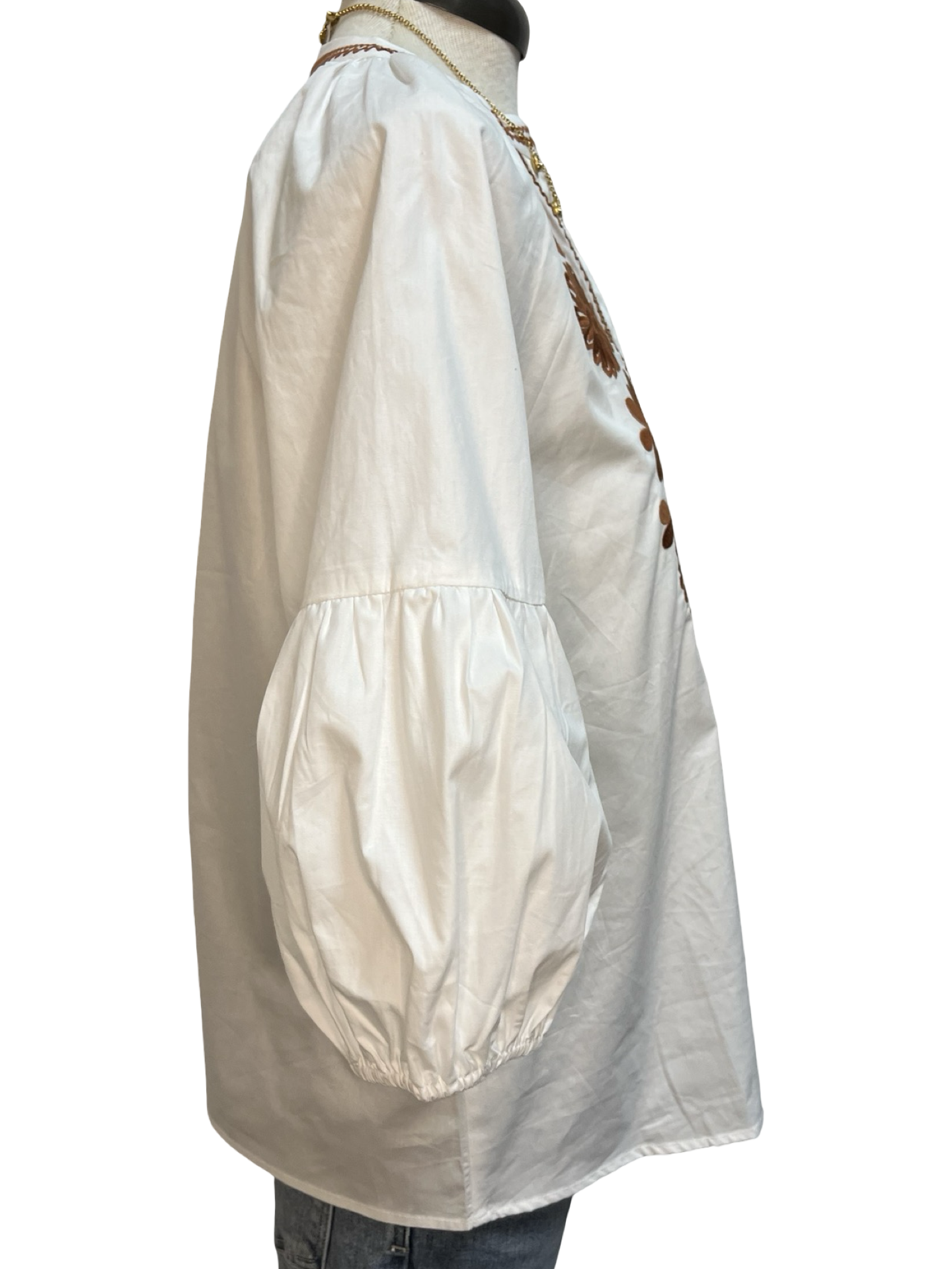 Embroidered Front Button Top Off White