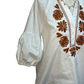 Embroidered Front Button Top Off White