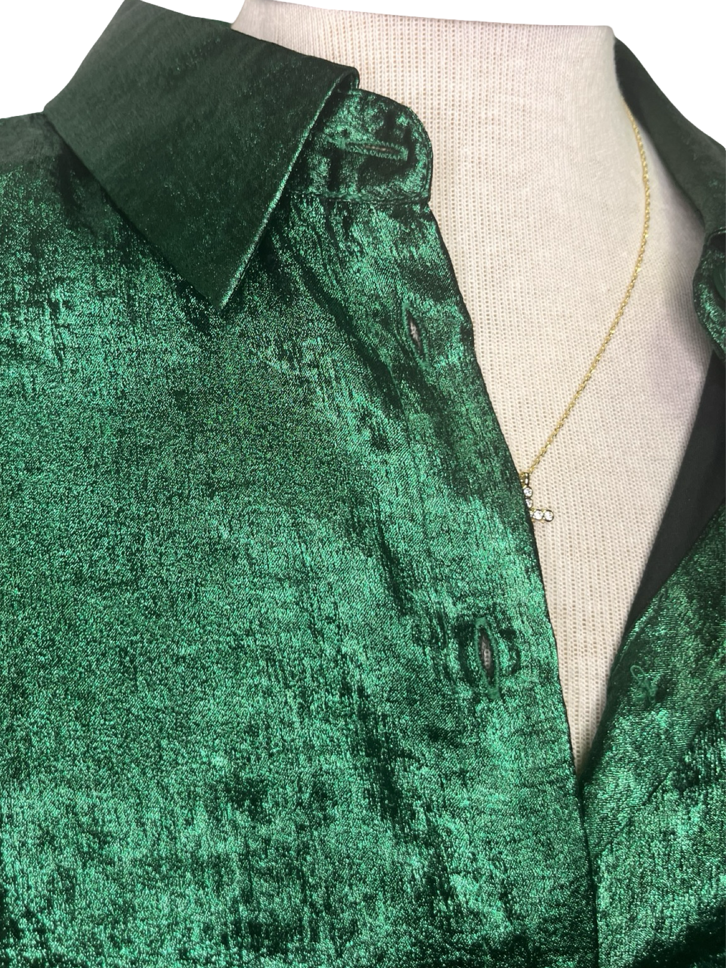 Metallic Green Button Up Top