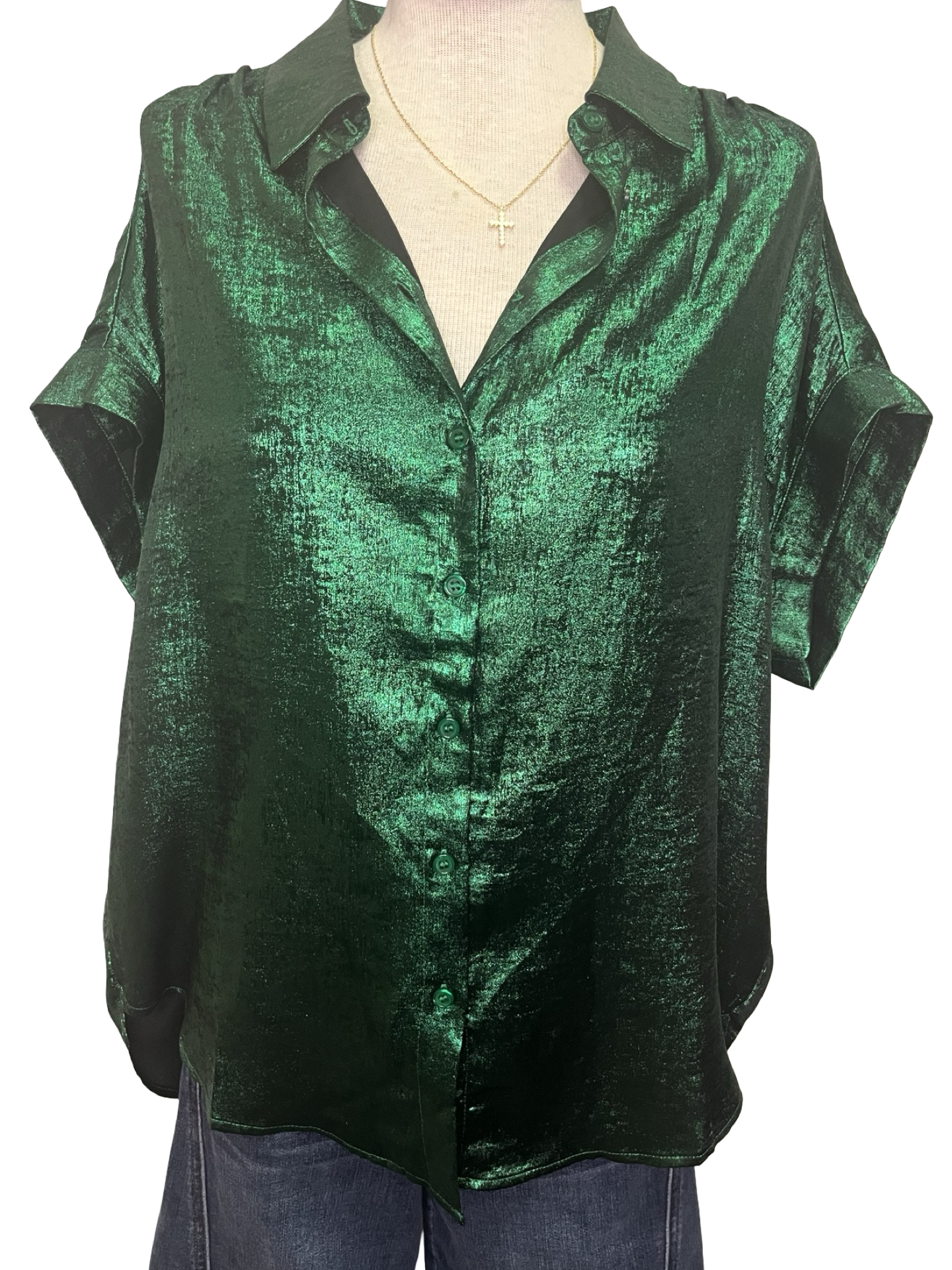 Metallic Green Button Up Top