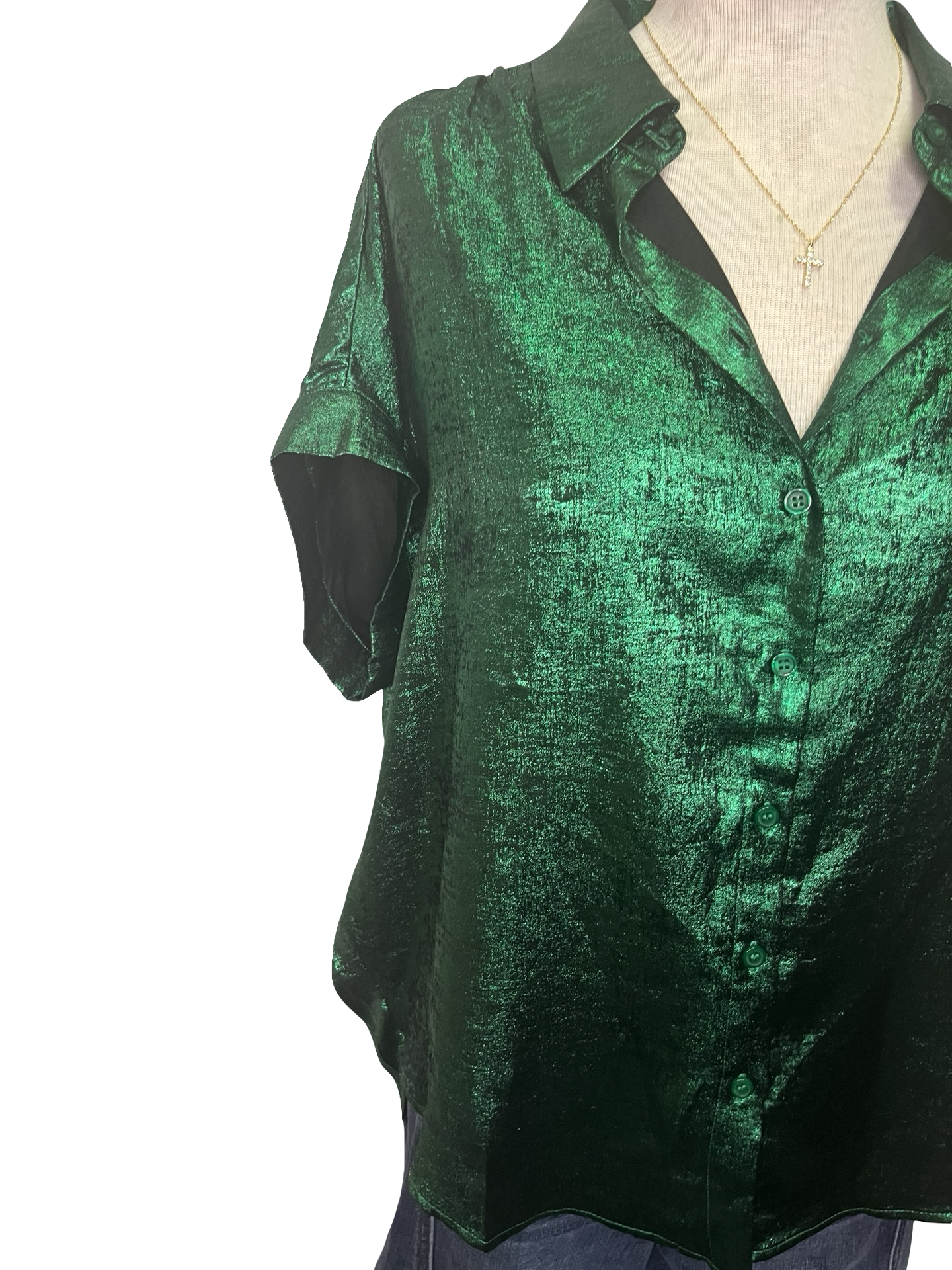 Metallic Green Button Up Top