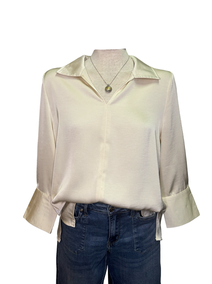 Pearl Cuff Satin Top Ivory