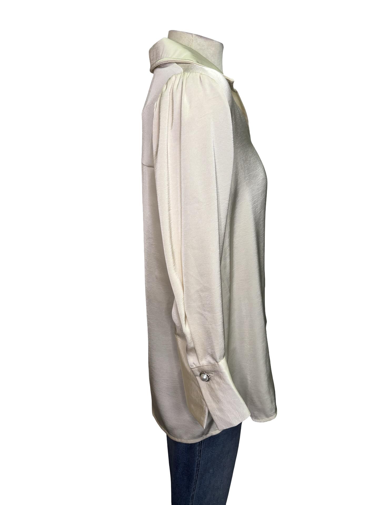 Pearl Cuff Satin Top Ivory