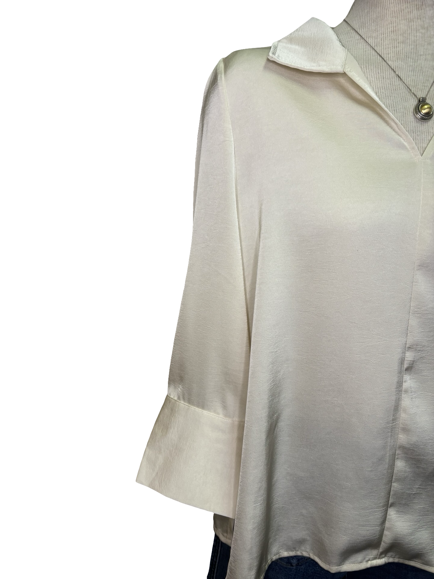 Pearl Cuff Satin Top Ivory