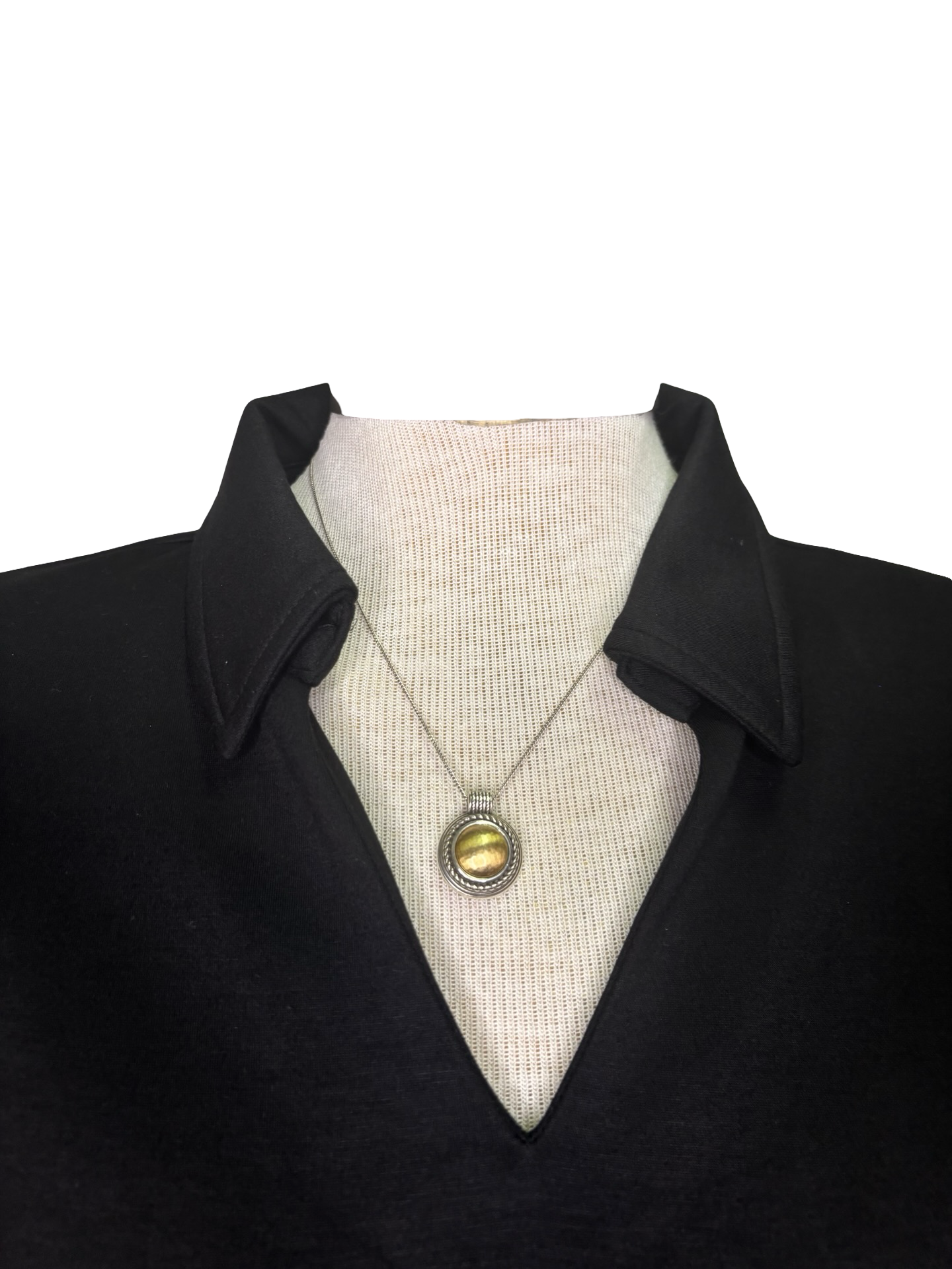 Scallop Edge V Neck Top Black