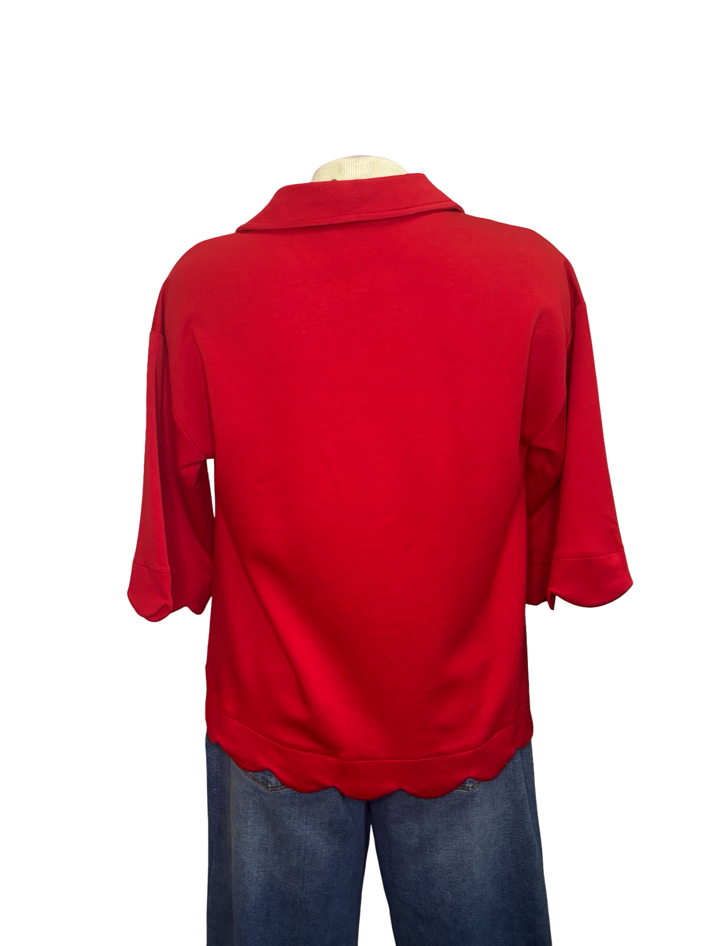 Scallop Edge V Neck Top Red