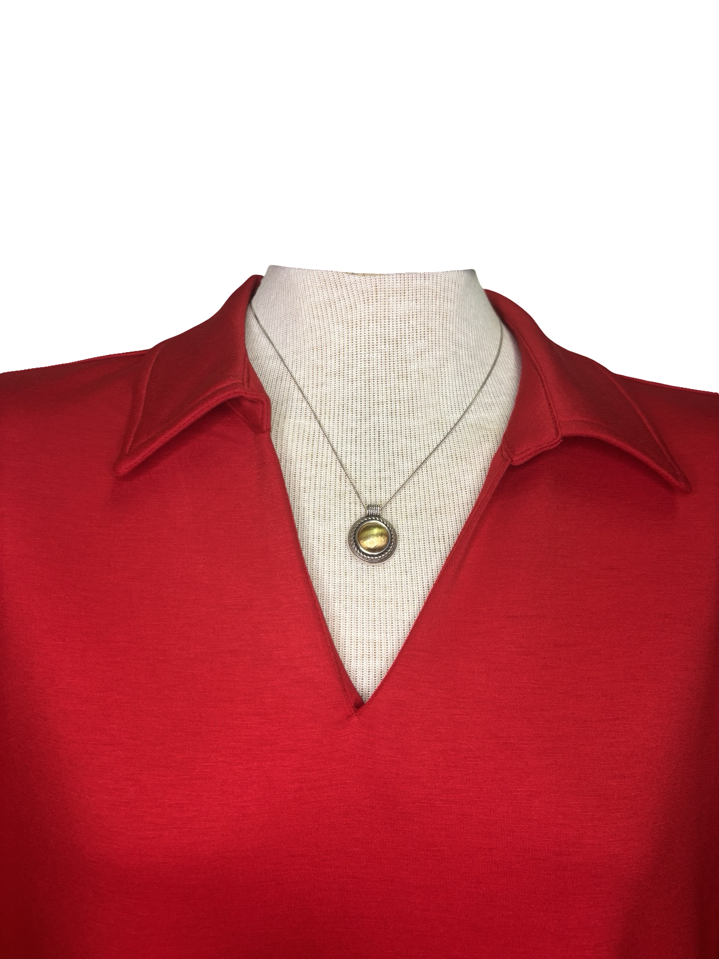 Scallop Edge V Neck Top Red