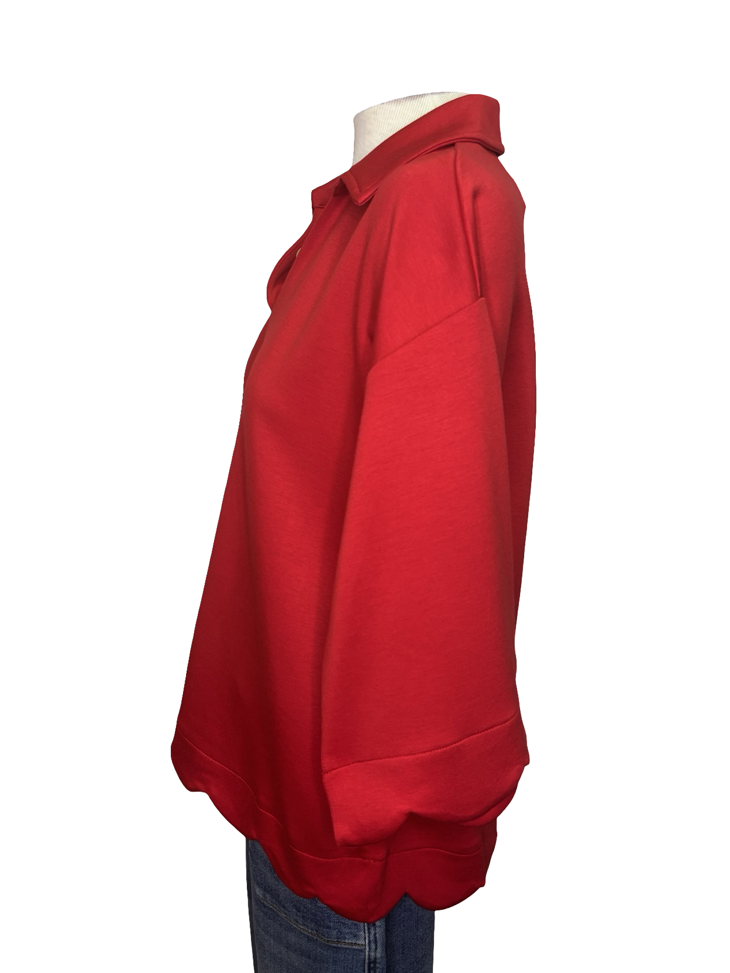 Scallop Edge V Neck Top Red