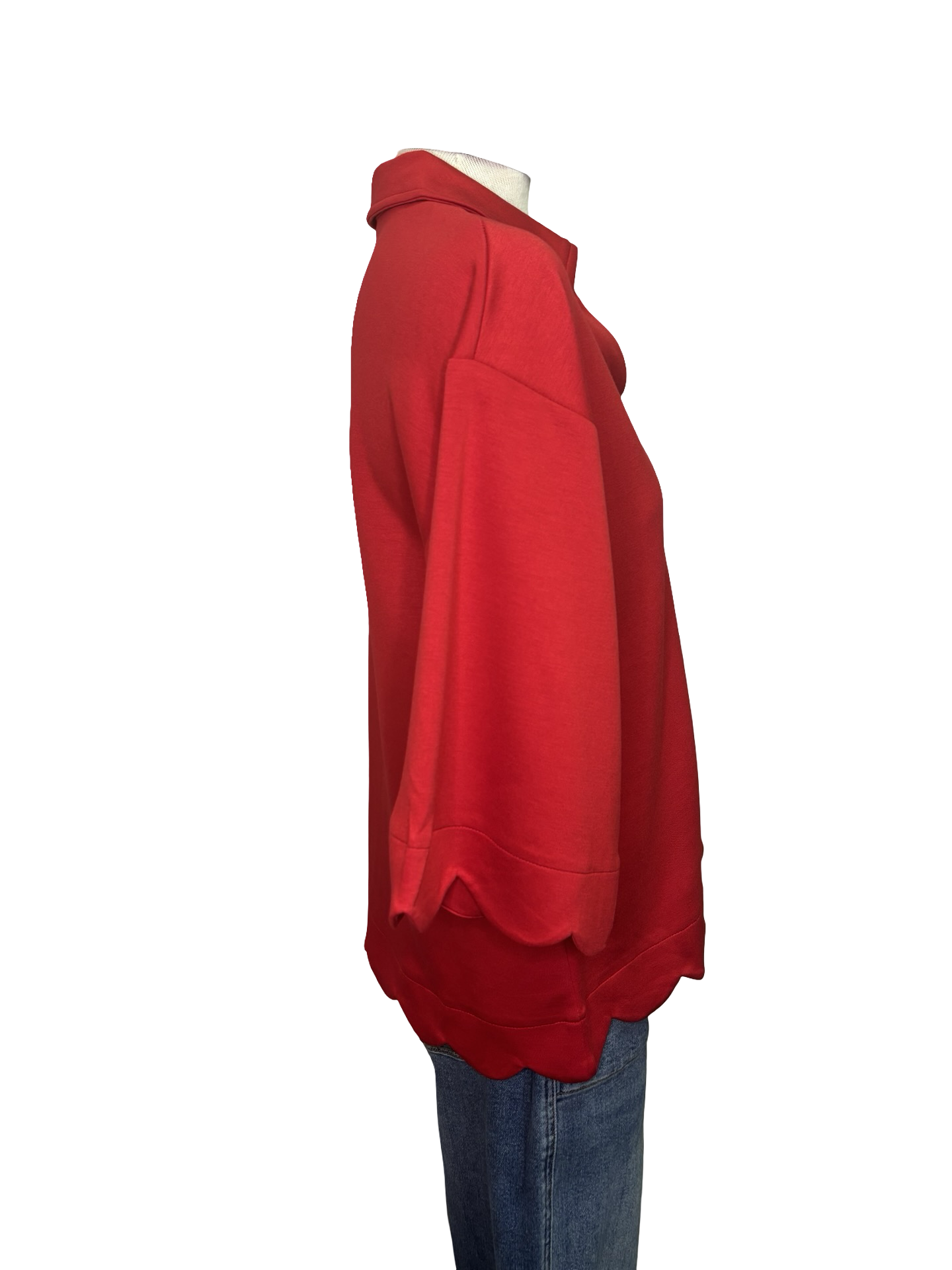 Scallop Edge V Neck Top Red