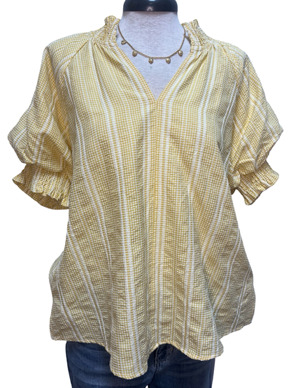 Short Puff Sleeve Stripe Top Yellow