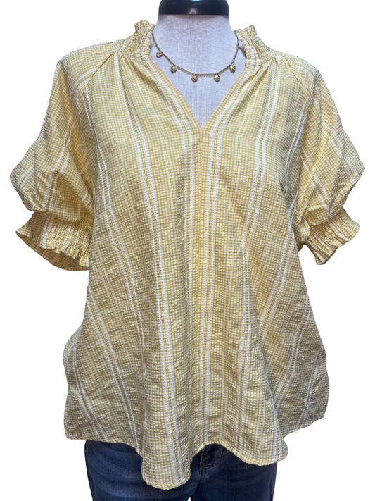Short Puff Sleeve Stripe Top Yellow
