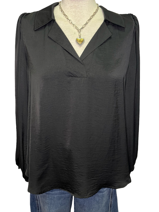 Textura V Neck Blouse Black