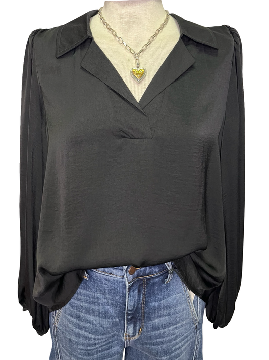 Textura V Neck Blouse Black
