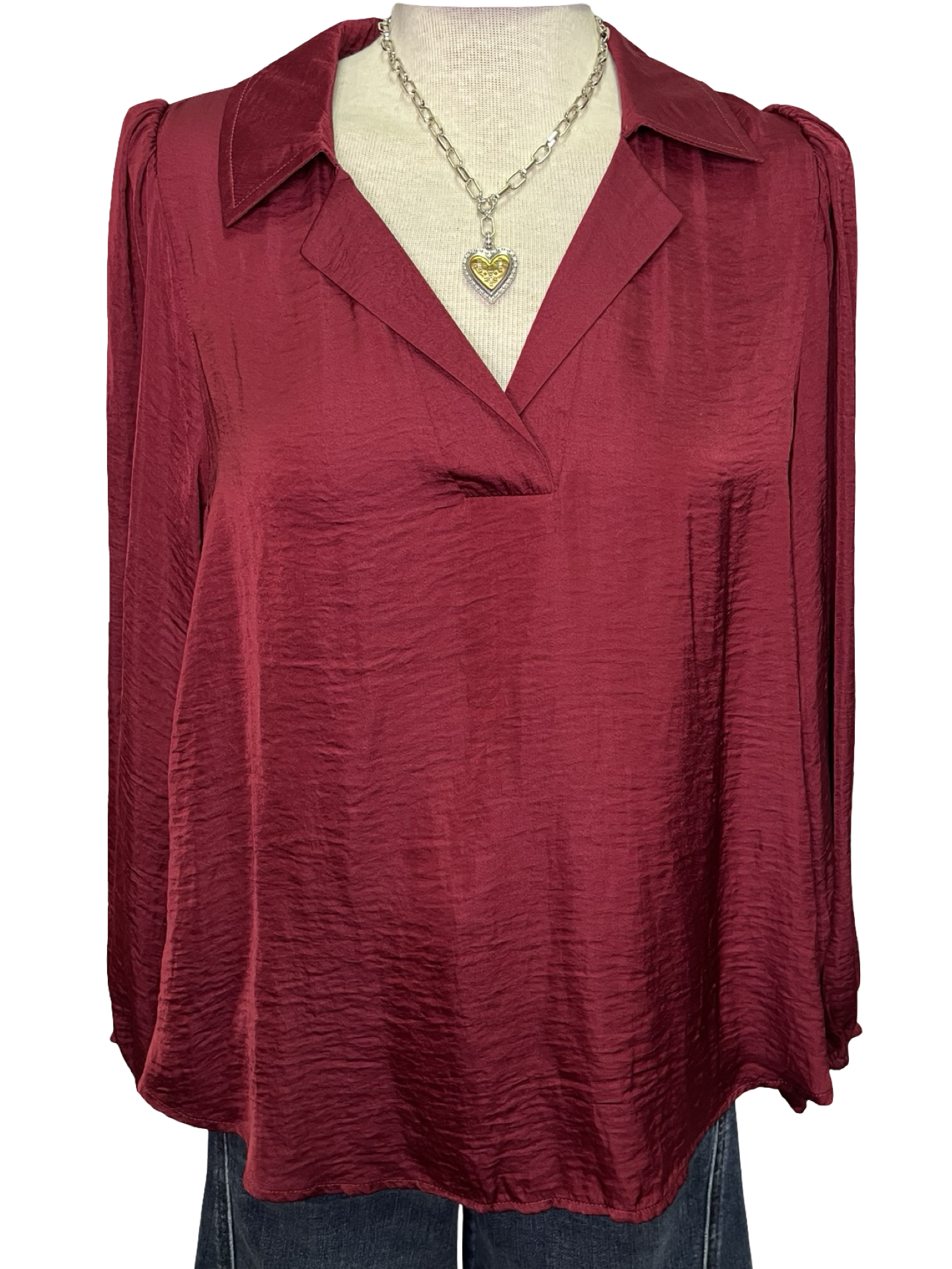Textura V Neck Blouse Burgundy