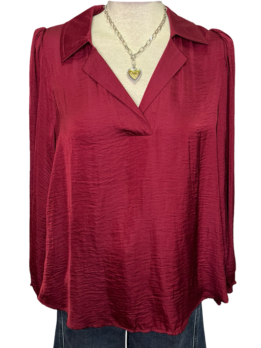 Textura V Neck Blouse Burgundy