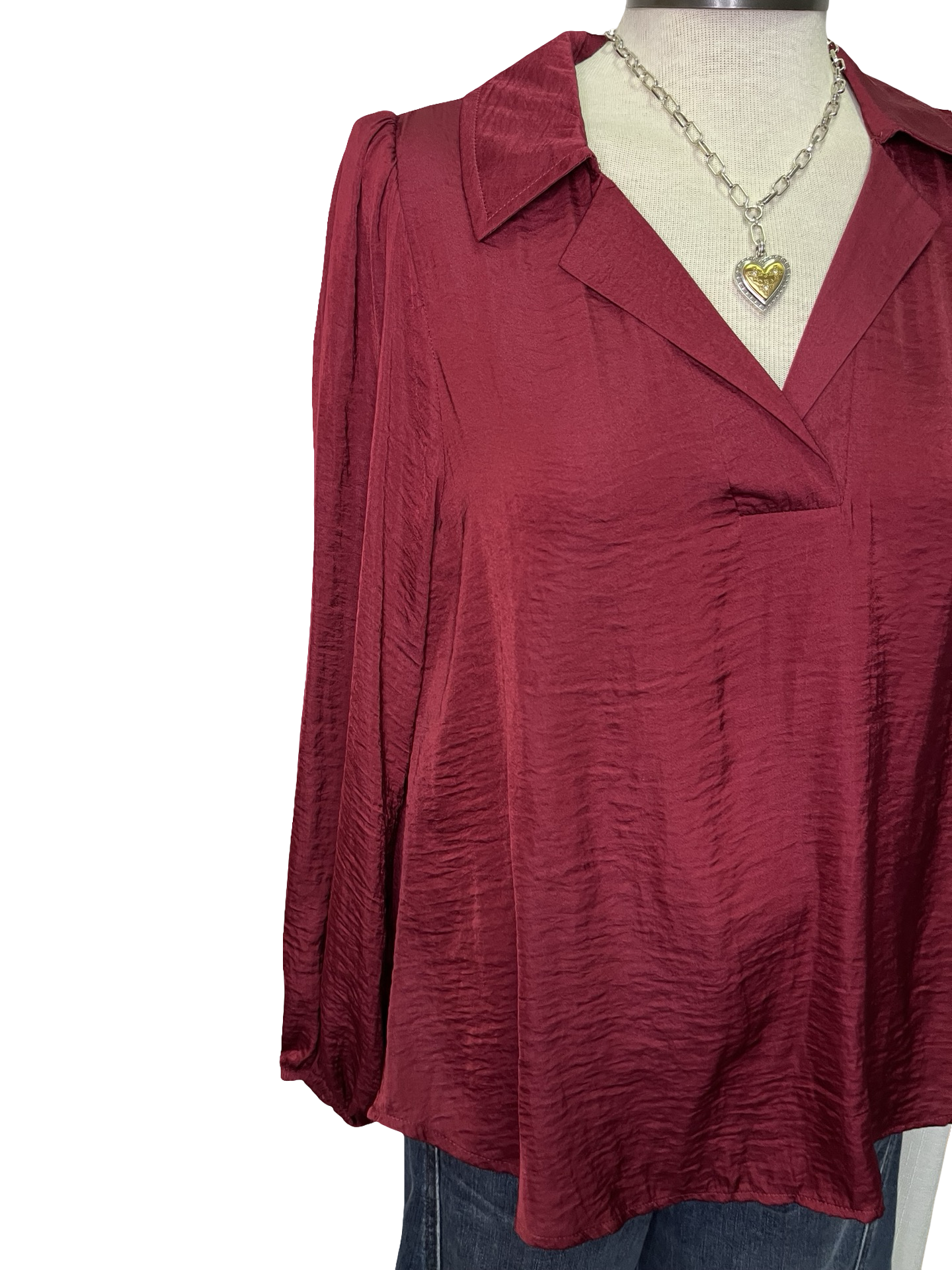 Textura V Neck Blouse Burgundy