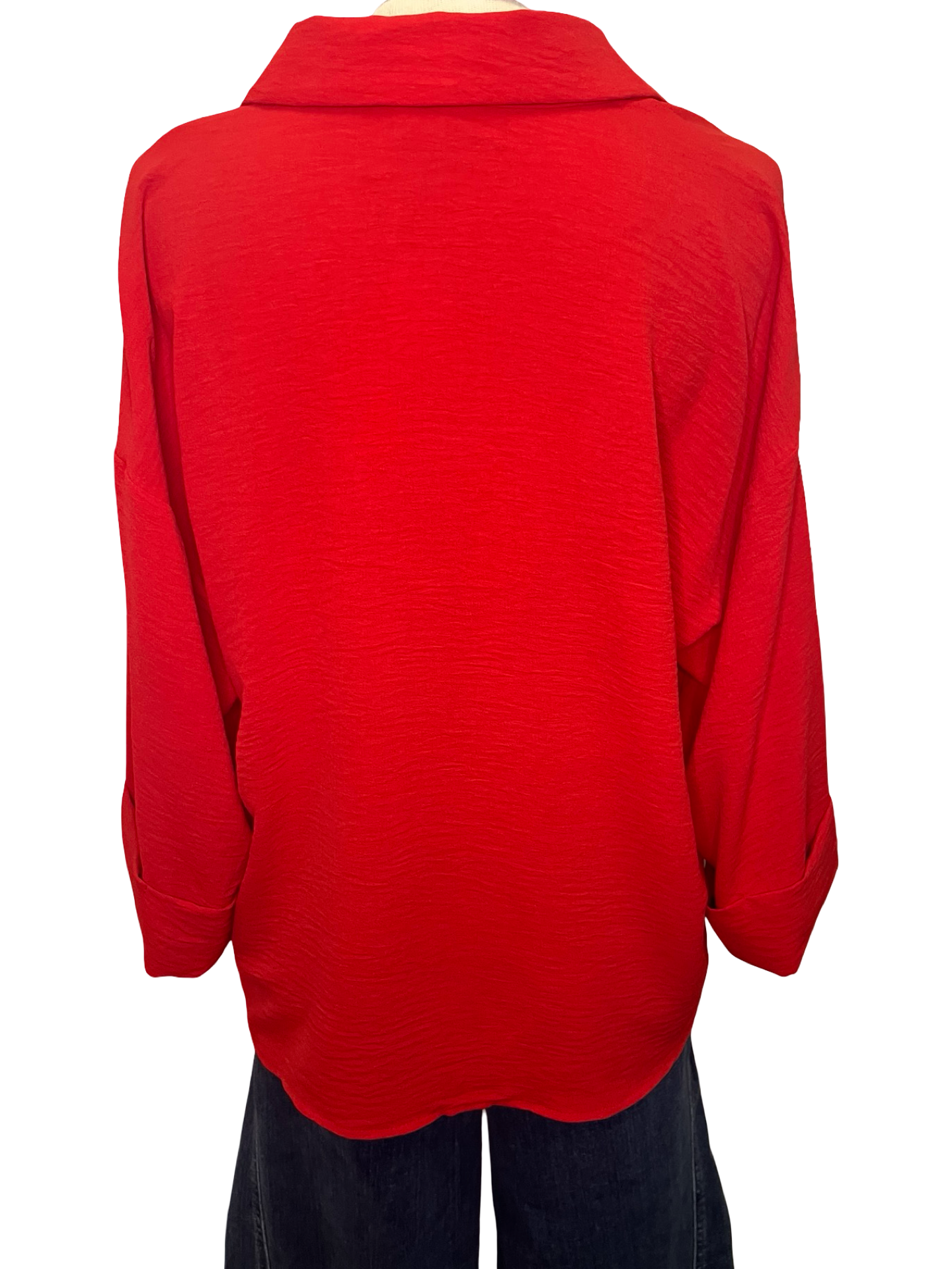 Textured Button Down Top Red