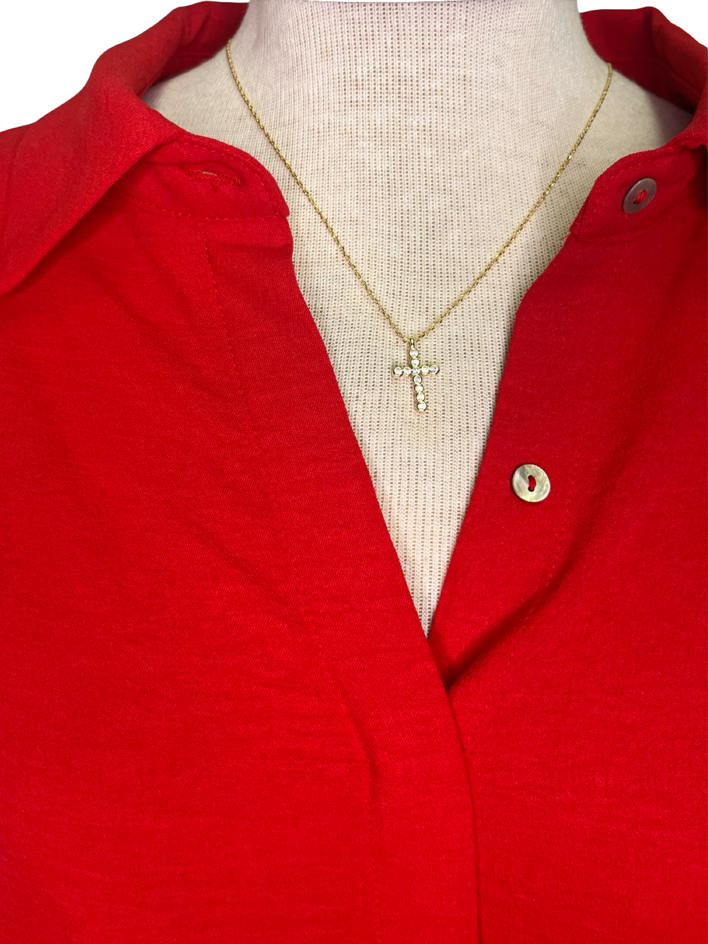 Textured Button Down Top Red