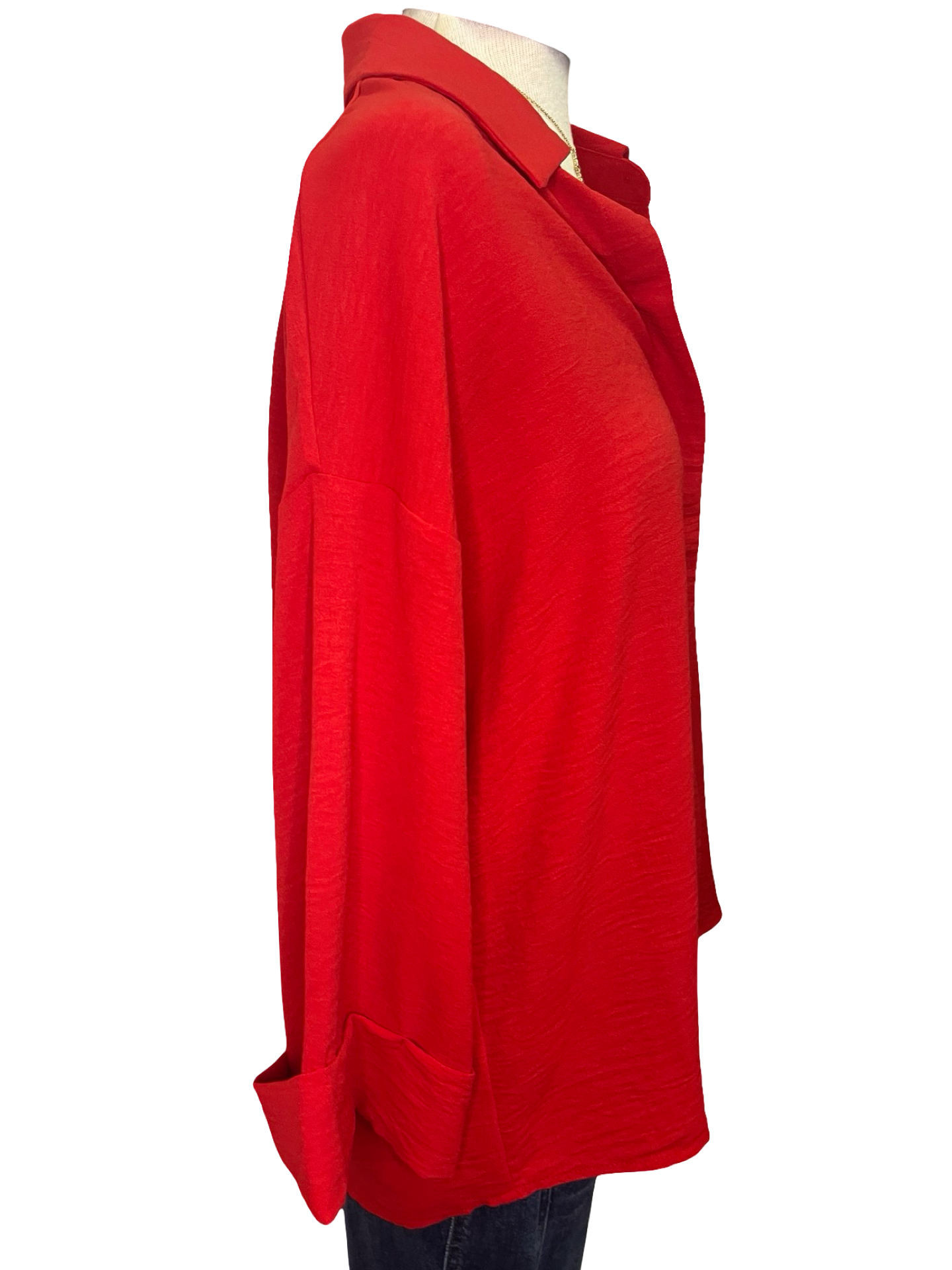 Textured Button Down Top Red
