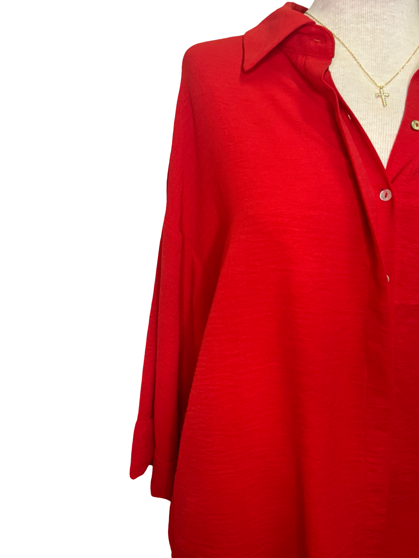 Textured Button Down Top Red