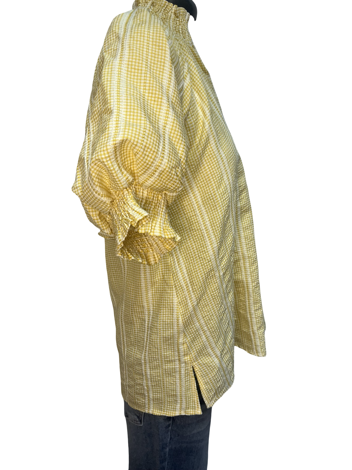 Short Puff Sleeve Stripe Top Yellow