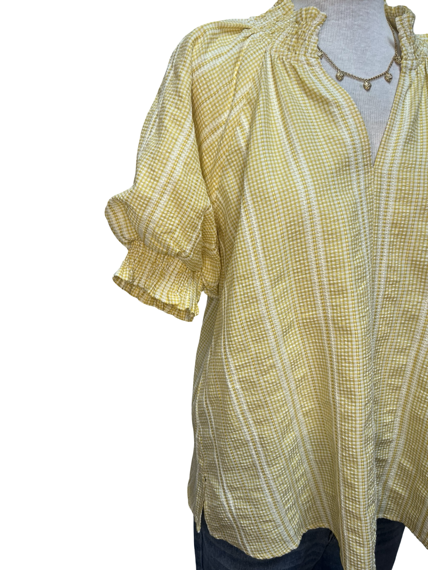 Short Puff Sleeve Stripe Top Yellow