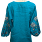 Boheme Split Neck Linen Blouse Lake Blue