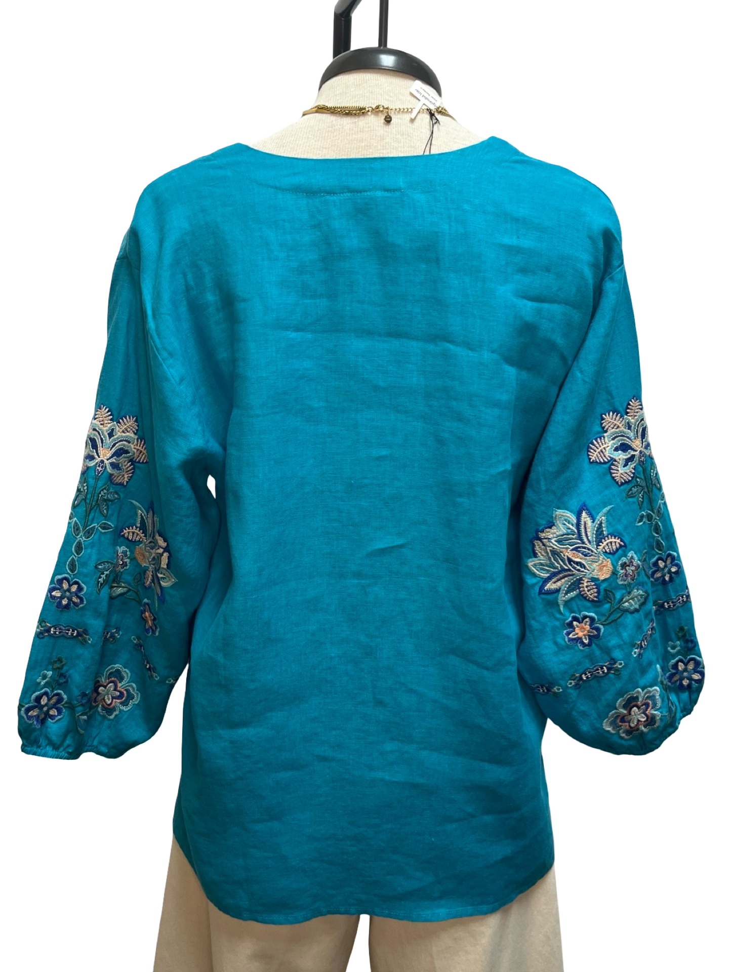 Boheme Split Neck Linen Blouse Lake Blue