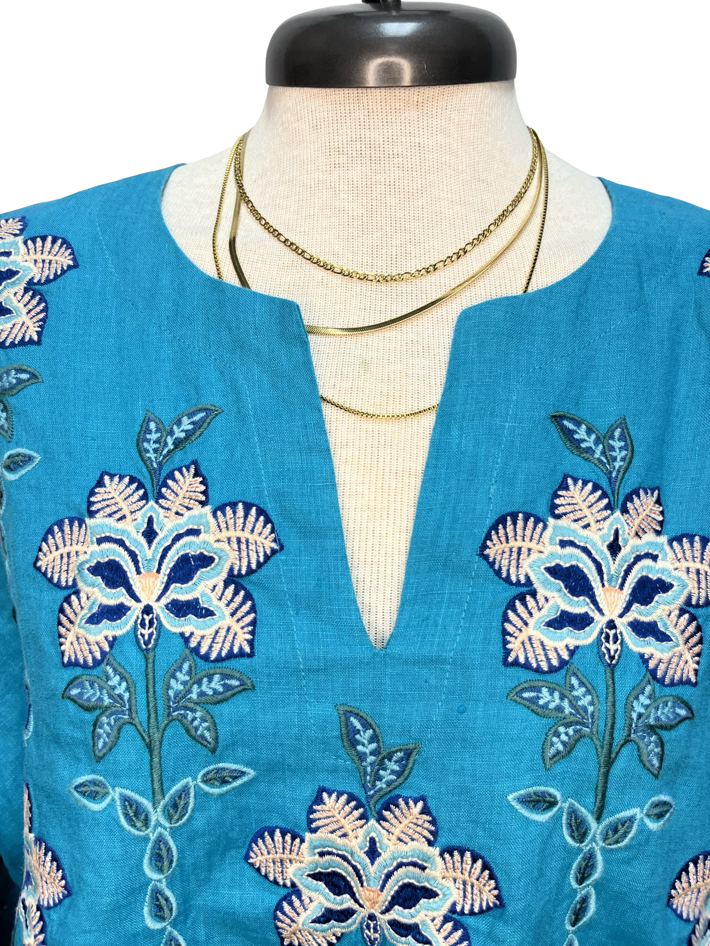 Boheme Split Neck Linen Blouse Lake Blue