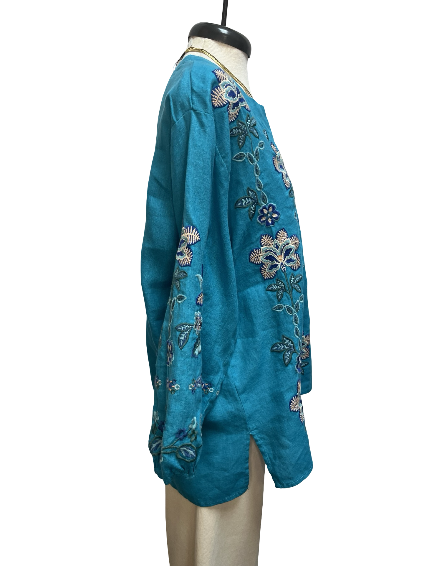 Boheme Split Neck Linen Blouse Lake Blue