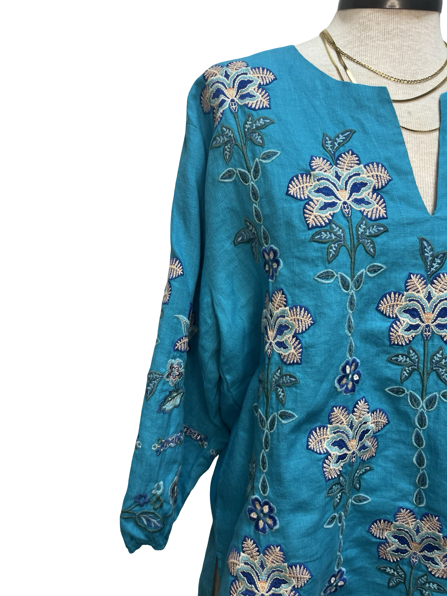 Boheme Split Neck Linen Blouse Lake Blue