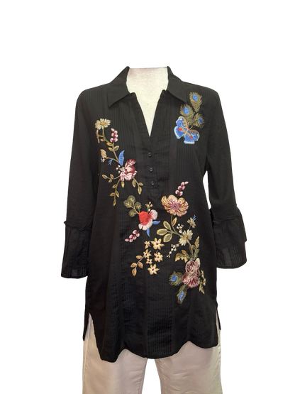 Florrie Embroidered Henley Tunic Black