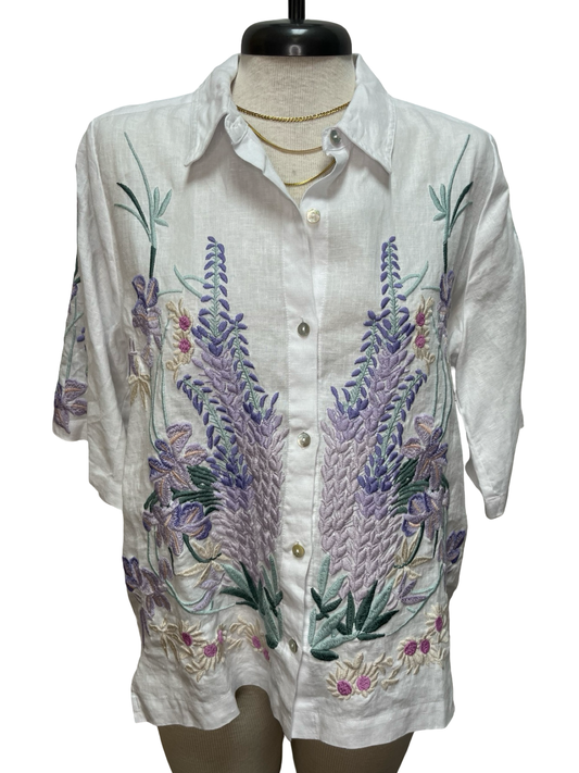 Marleigh Linen Kimono Sleeve Shirt White