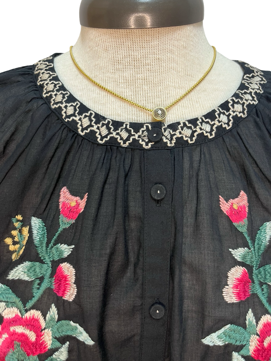 Pintuck Raglan Button Up Sunnie Black