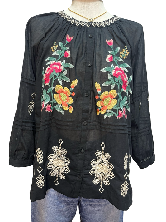 Pintuck Raglan Button Up Sunnie Black