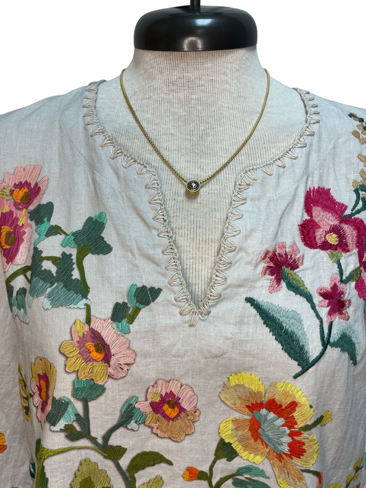 Split Neck Linen Blouse Ecru Miraze