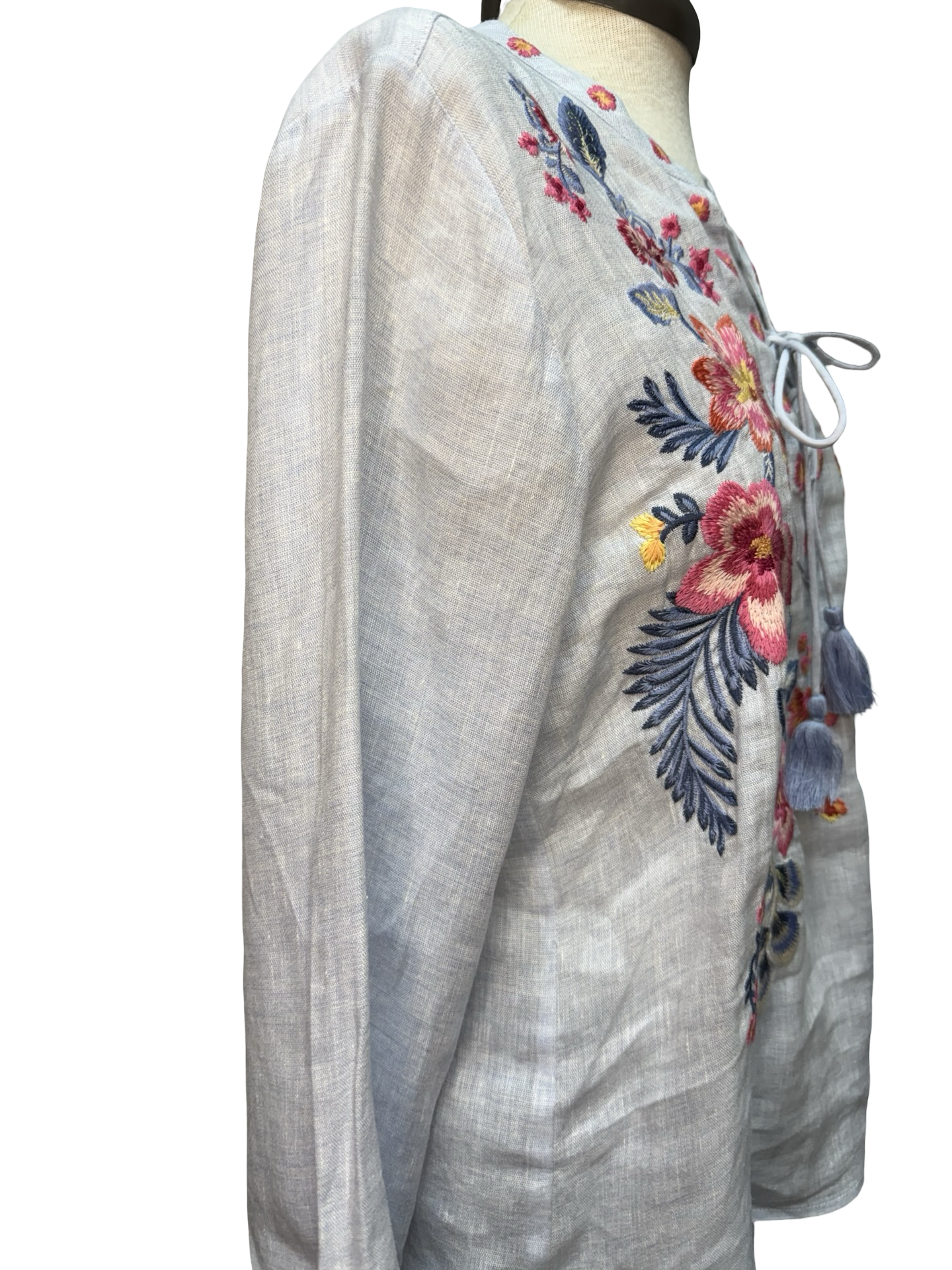 Lirielle Tie Front Blouse Blue Slub Linen