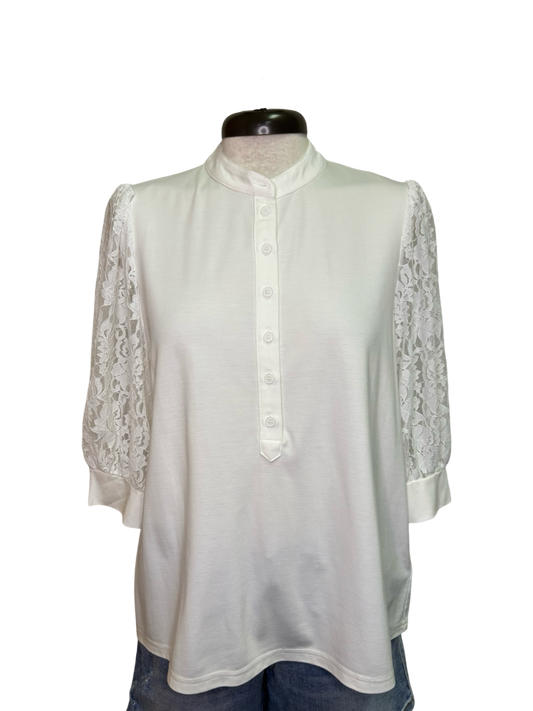 White Lace Sleeve Top