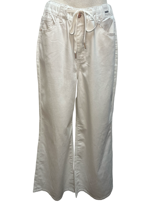 Judy Blue HW Featherweight Palazzo Rose Gold Trim White Pant