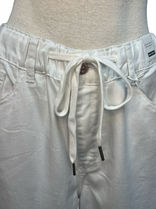 Judy Blue HW Featherweight Palazzo Rose Gold Trim White Pant