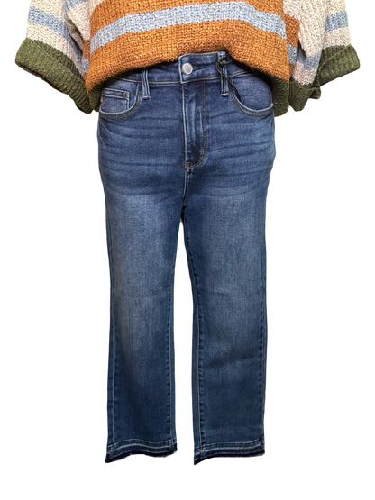 Judy Blue HW Vintage Wash Release Hem Kick Flare Crop Jean