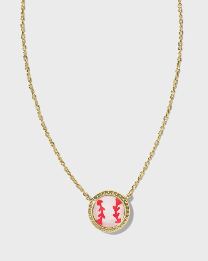 Baseball Short Pendant Necklace Gold Ivory Mother of Pearl