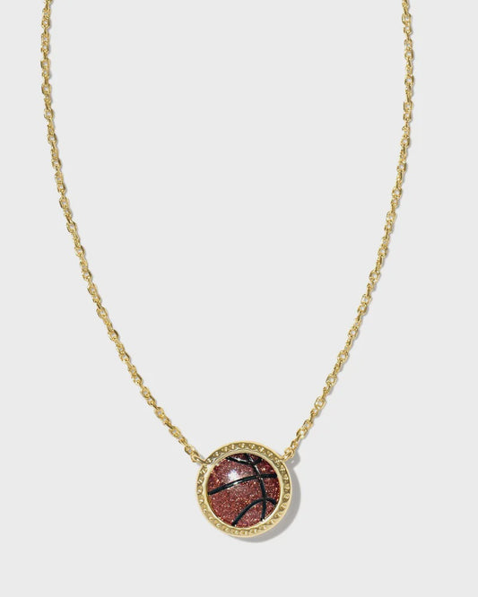 Basketball Short Pendant Necklace Gold Orange Goldstone