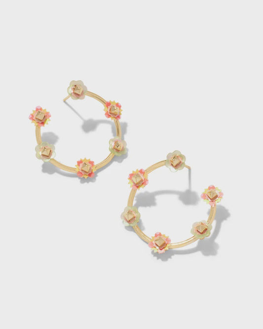 Deliah Open Frame Earrings Gold Pink Mix