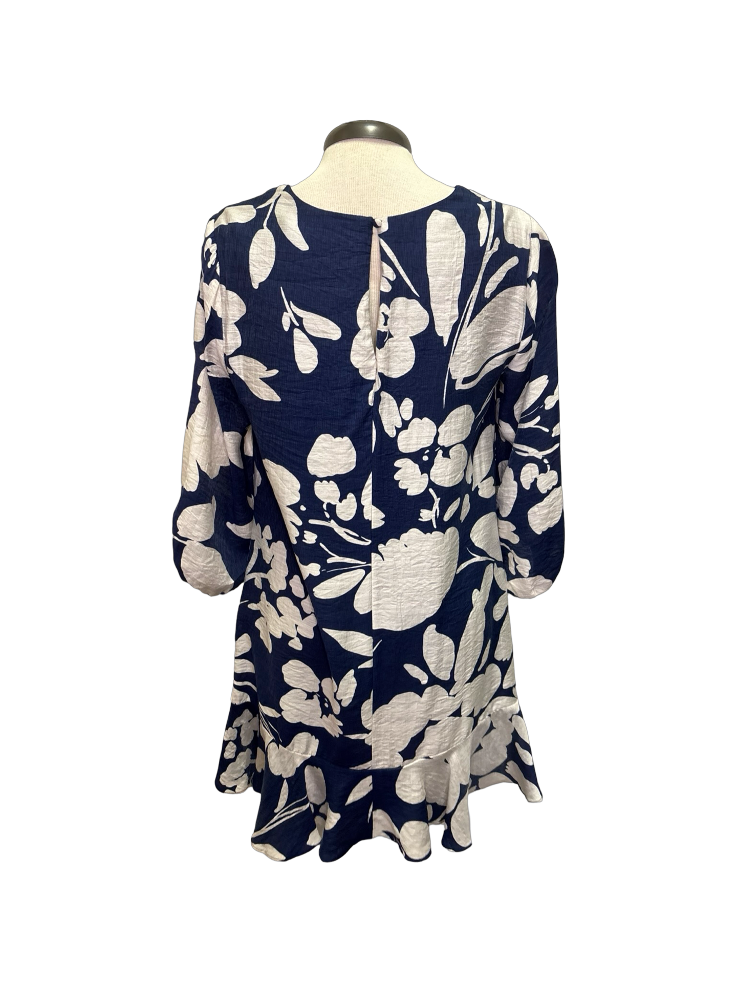 Bishop Sleeve V Neck Dress Navy/Ivory
